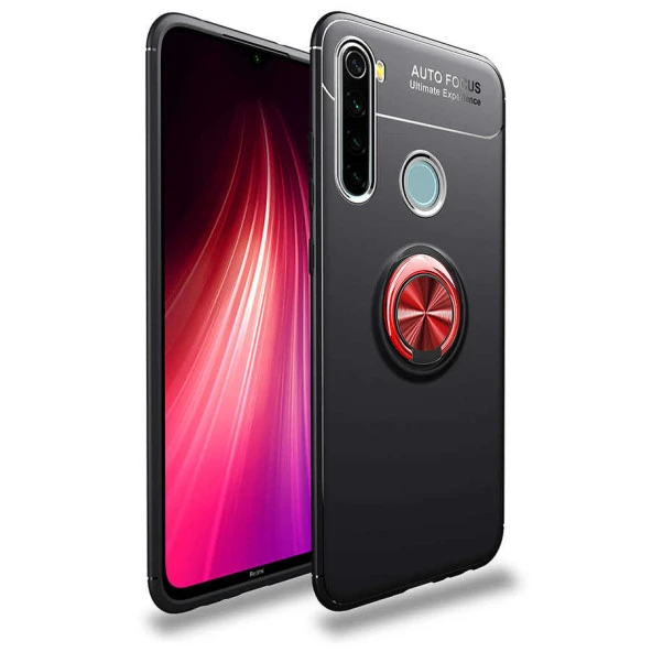 Xiaomi Redmi Note 8 Kılıf Kamera Çıkıntılı Renkli Yüzüklü Standlı Mıknatıslı Kapak (RAVEL)