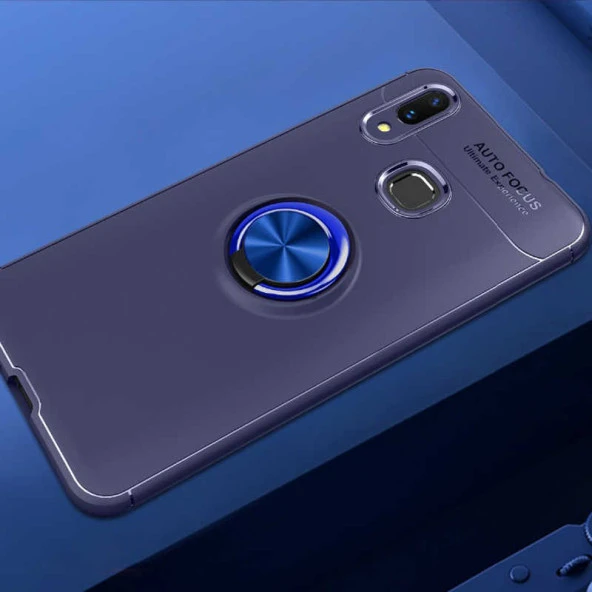 Huawei Y7 Prime 2019 Kılıf Kamera Çıkıntılı Renkli Yüzüklü Standlı Mıknatıslı Kapak (RAVEL)