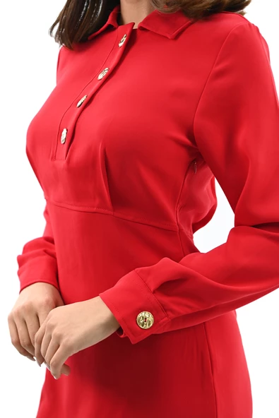Kadın Gold Düğme Detaylı Elbise 5209-24 - 11