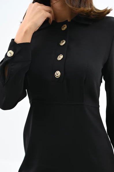 Kadın Gold Düğme Detaylı Elbise 5209-24 - 6