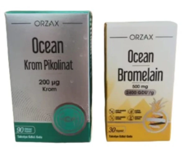 Ocean Krom Pikolinat 90 Kapsül+Ocean Bromelain 30 Kapsül ikili paket ürün görseli
