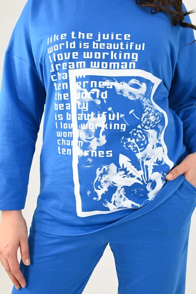 Kadın Büyük Beden Baskılı Kargo Cep Detaylı Eşofman Takımı 8075-25 - 10