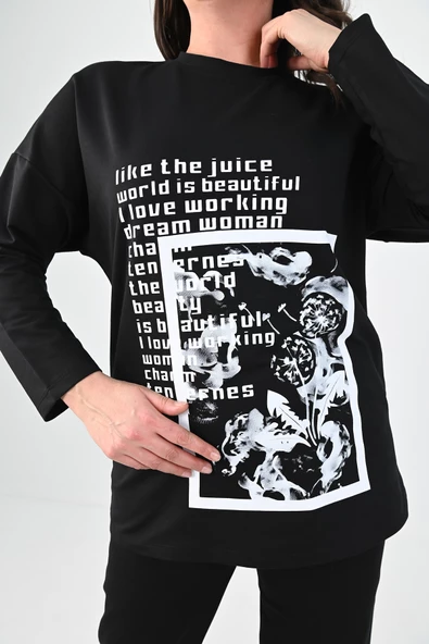 Kadın Büyük Beden Baskılı Kargo Cep Detaylı Eşofman Takımı 8075-25 - 5