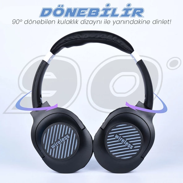 Zore BT850 Ayarlanabilir ve Katlanabilir 90 Derece Dönebilen Kulak Üstü Bluetooth Kulaklık - 2