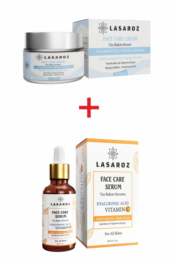 Lasaroz Yüz Bakım Kremi Hyaluronic Acid Peptide Vitamin E 50 ml + Lasaroz Yüz Bakım Serumu Hyaluronic Acid Vitamin C 30 ml