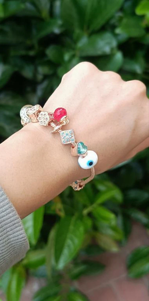 Bileklik Charm Nazar Boncuğu Yılan Zincir Bileklik - Resim 3