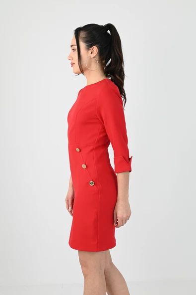 Kadın Düğme Detaylı Elbise 5202-24 - 12