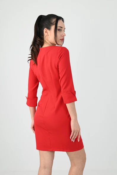 Kadın Düğme Detaylı Elbise 5202-24 - 11