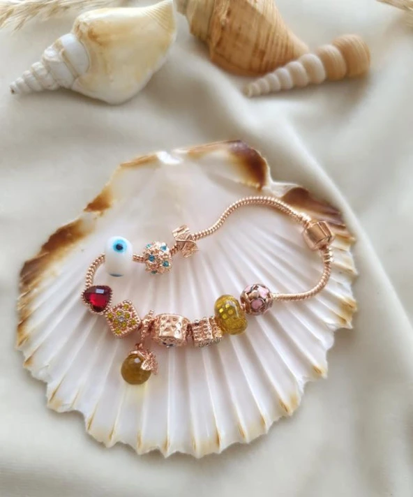 Bileklik Charm Nazar Boncuğu Kalp Yılan Zincir Bileklik