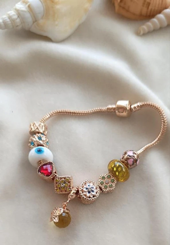 Bileklik Charm Nazar Boncuğu Kalp Yılan Zincir Bileklik - 2