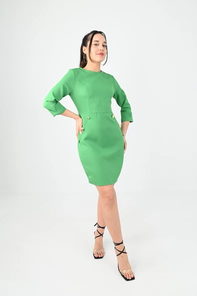 Kadın Düğme Detaylı Elbise 5202-24 - 6