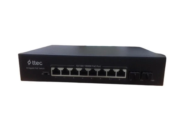 Ttec 10120P, 2 SFP 8 Portlu, 10/100/1000 GİGABİT , POE Switch 2 SFP, 8 Port PoE + 120W