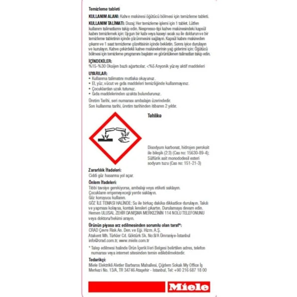 Miele Kahve Makinesi Süt Kanalları Temizleme Deterjanı - 2