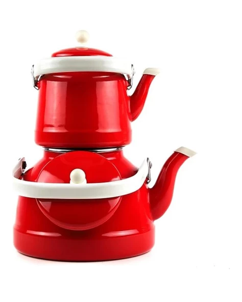 Alev Vintage Emaye Çaydanlık Takımı - Emaye Demlik Takımı - Mega Boy - 2.5 ve 1.0 Litre - 2