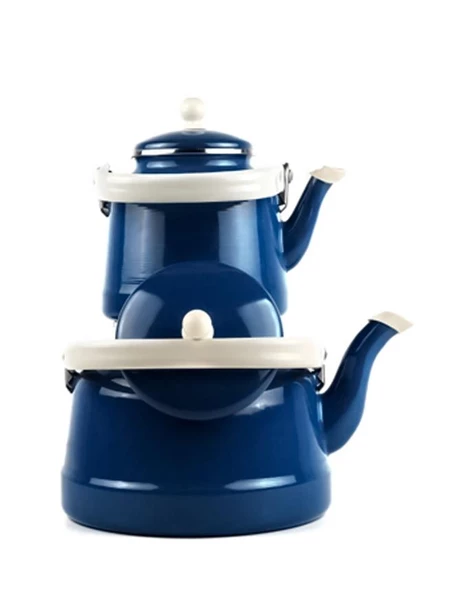 Alev Vintage Emaye Çaydanlık Takımı - Emaye Demlik Takımı - Mega Boy - 2.5 ve 1.0 Litre - 5