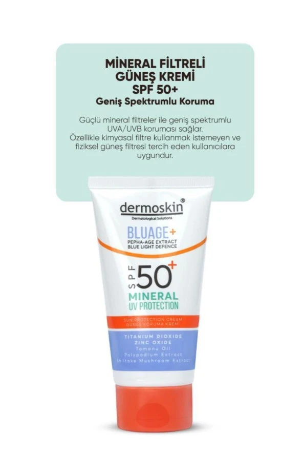 Dermoskin Mineral Filtreli Güneş Kremi Spf50 Mavi Işık Korumalı 03036