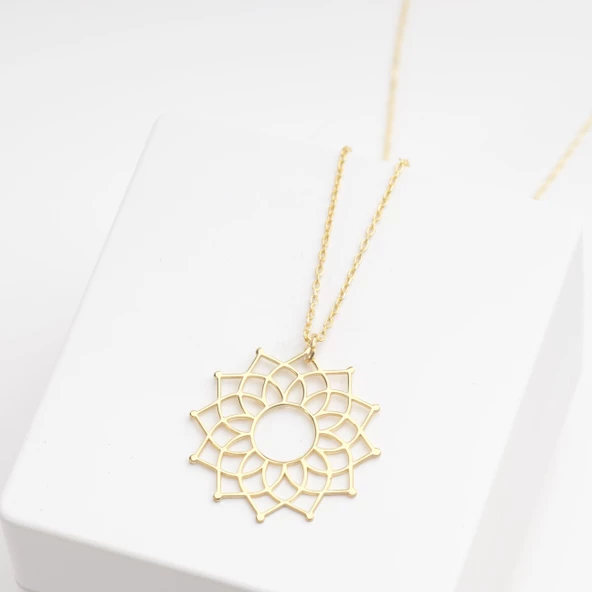 925 Ayar Gümüş Lotus Çiçeği Kadın Kolye Özel Tasarım - Resim 2