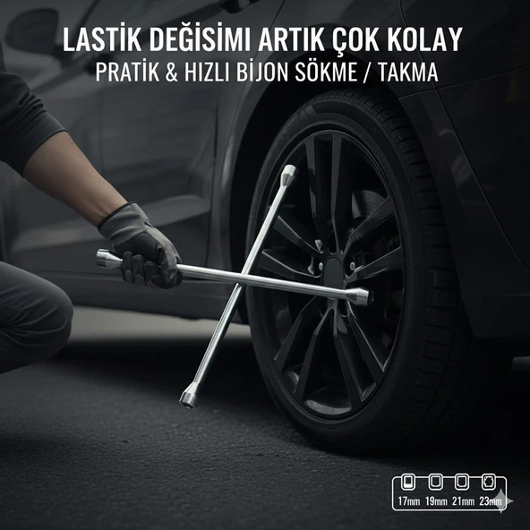 Space Güçlendirilmiş Çelik 4'lü Bijon Anahtarı Paslanmaz Krom Kaplama - Resim 2