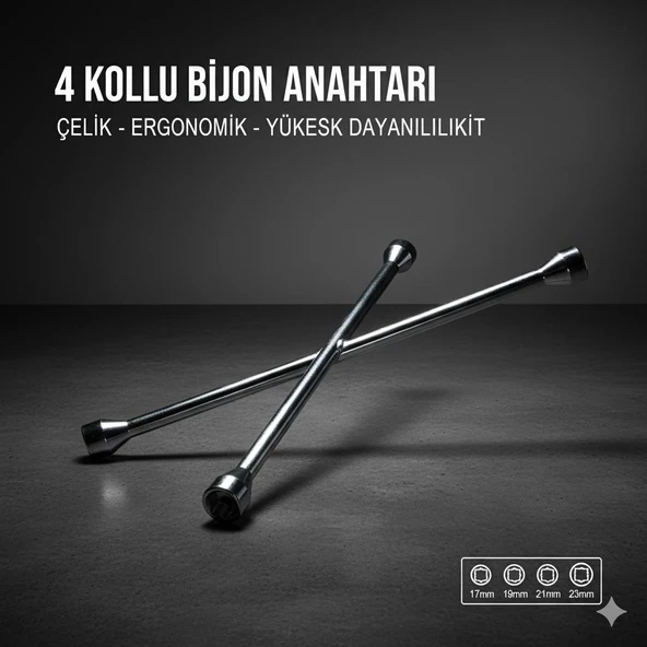 Space Güçlendirilmiş Çelik 4'lü Bijon Anahtarı Paslanmaz Krom Kaplama ürün görseli 1