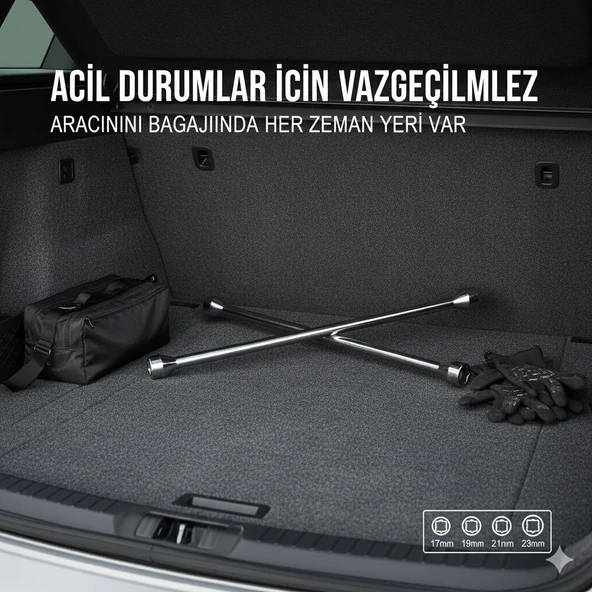 Space Güçlendirilmiş Çelik 4'lü Bijon Anahtarı Paslanmaz Krom Kaplama - Resim 3