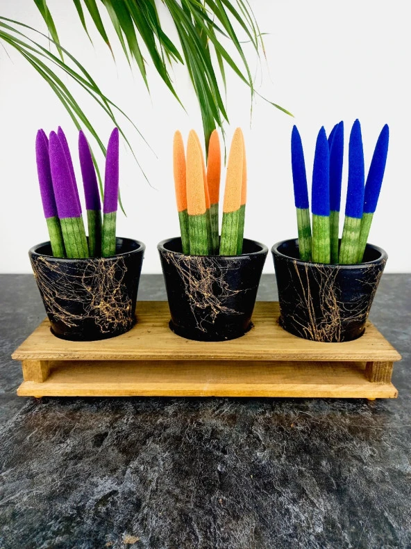 Bitki Tasarımı Ev dekorasyon Aksesuar Siyah Gold Mermer Efektli Toprak Saksı Üçlü Ahşap Tabanlı Çiçeklik Saksı Saksılık - Resim 3