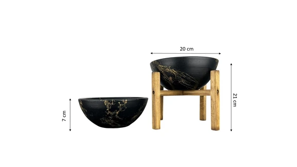 Bitki Tasarımı Ev Dekorasyon Siyah Üzeri Gold Mermer Efektli Aranjman Sunumluk Toprak Saksı Ayaksız Ve 3 Ayaklı İkili Set 20 Cm Çap - Resim 2