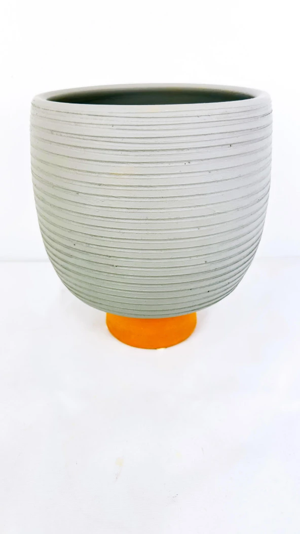 Bitki Tasarımı Antik Kendinden Ayaklı Toprak Saksı Saksılık Gri 19 cm - Resim 5