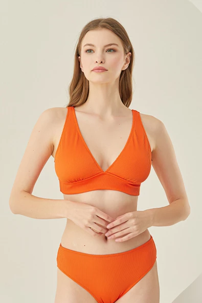 Turuncu Reps Üçgen Tek Üst Bikini