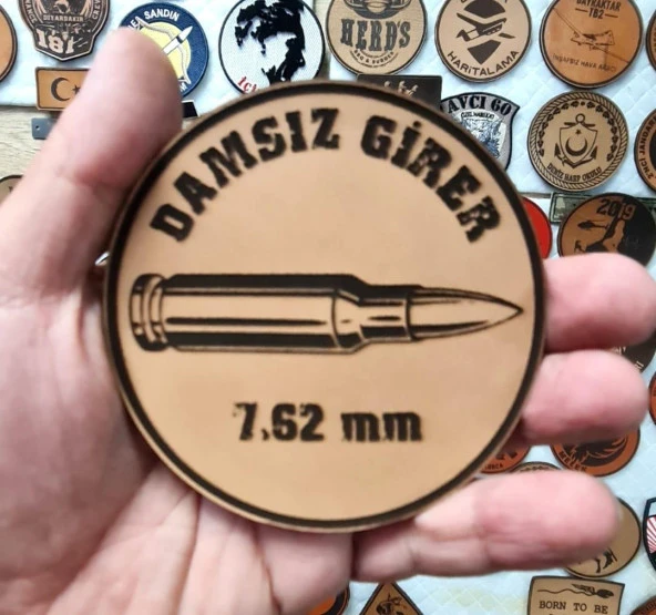 Damsız Girer 7,62 mm  -Yuvarlak  Deri Peç - Arma - Leather Patch - 2
