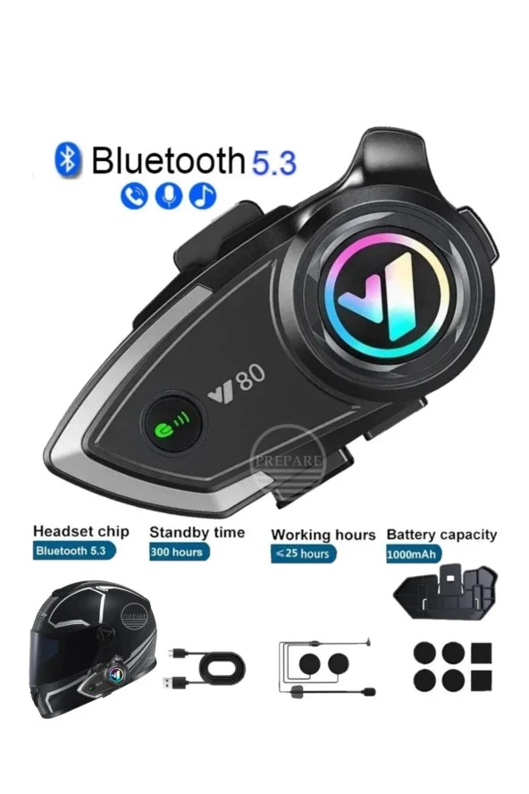 Kask Intercom Bluetooth Kulaklık Y80 Bluetooth Motosiklet Kulaklık 5.3 Motosiklet Kulaklık