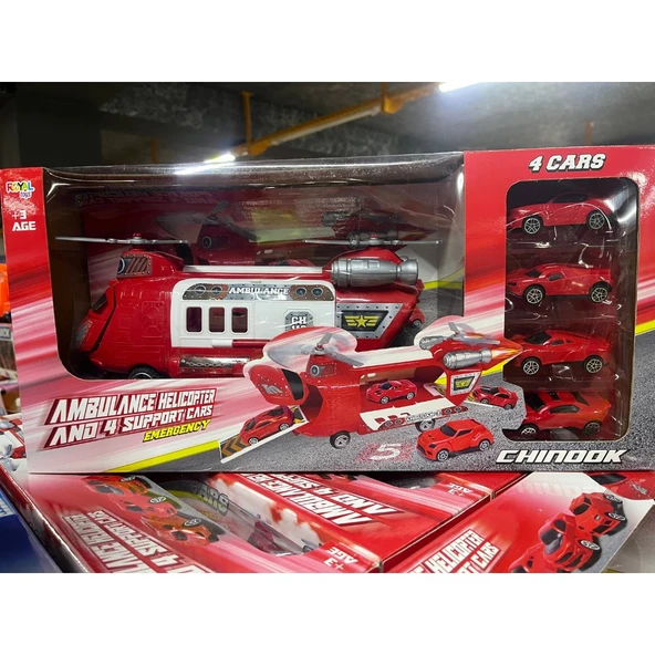 Kurtarıcı Helikopter Set ve 4 Ufak Araba - Mavi Su Dünyası - Resim 2