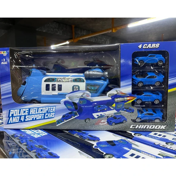 Kurtarıcı Helikopter Set ve 4 Ufak Araba - Mavi Su Dünyası