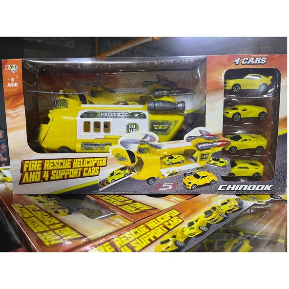 Kurtarıcı Helikopter Set ve 4 Ufak Araba - Mavi Su Dünyası - Resim 3