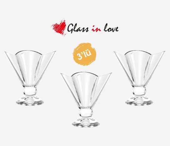 Glass In Love Cam Ayaklı Dondurma Tatlı Kasesi 3Lü 180 cc