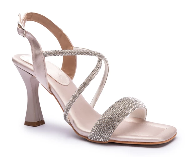 Feles Kadeh Topuk Ortapedik Kalın Bant Taşlı Abiye Kadın Topuklu Ayakkabı - Resim 4