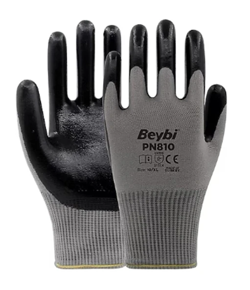 Beybi Nitril Poly Pn810 Gri-Siyah 12li Eldiven - Resim 2