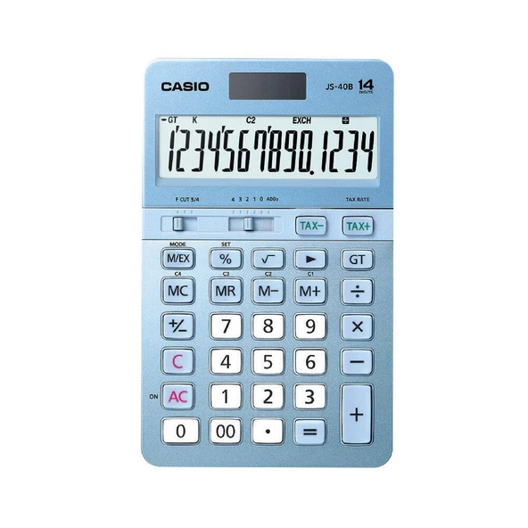 Casio JS-40B-BU Mavi Profesyonel 14 Hane Masa Üstü Hesap Makinesi ürün görseli 1