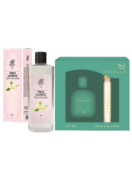 Rebul Isabella Parfüm 100 ml | Kalem Parfüm 20 ml + Jasmine - Yasemin Kokulu Kolonya 250 Ml Cam Şişe