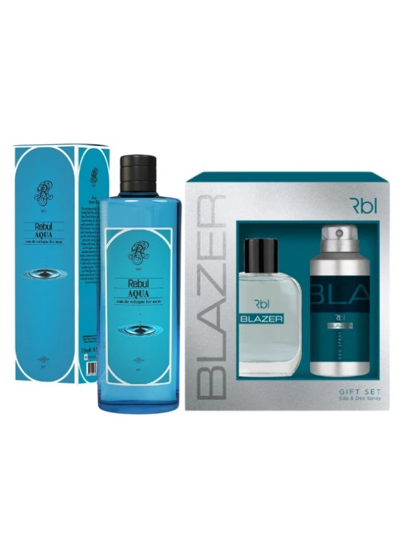 Rebul Blazer Set Parfüm 100 ml + Deodorant Spray 150 ml + Aqua Kolonya Cam Şişe 250 ML Özel Set