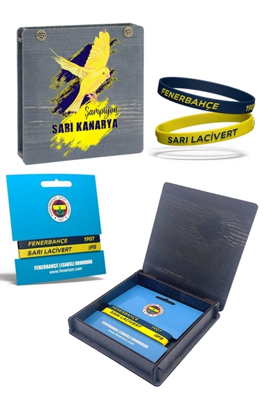 Fenerbahçe Orijinal 2'li Sarı Lacivert Silikon Bileklik Kanarya Baskılı Hediyelik Ahşap Kutulu