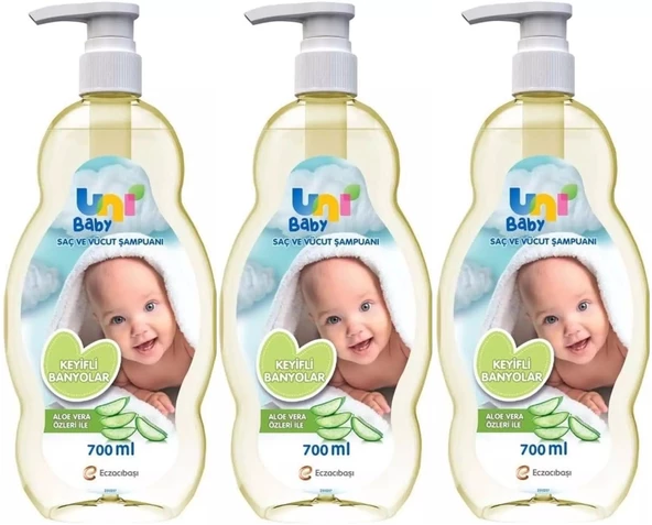 Uni Baby Bebek Şampuanı 700ML Keyifli Banyolar (Pompalı) (3 Lü Set)