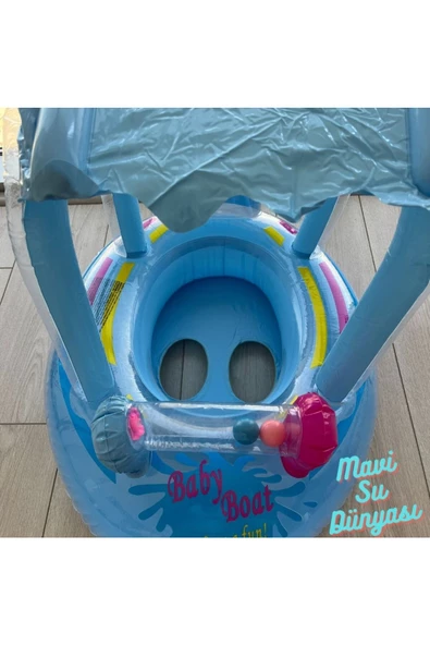 Gölgelikli Mavi Renk Bebek Deniz Simidi, Bebek Havuz Simidi, 0-3 Yaş 71cm*60cm - 4
