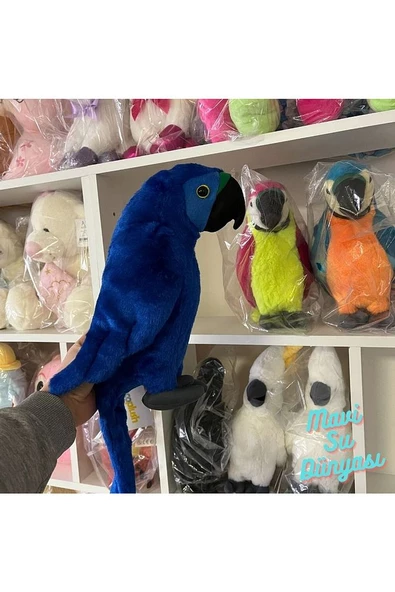 Peluş 35 Cm Mavi Renk Papağan-Mavi Su Dünyası - Resim 2