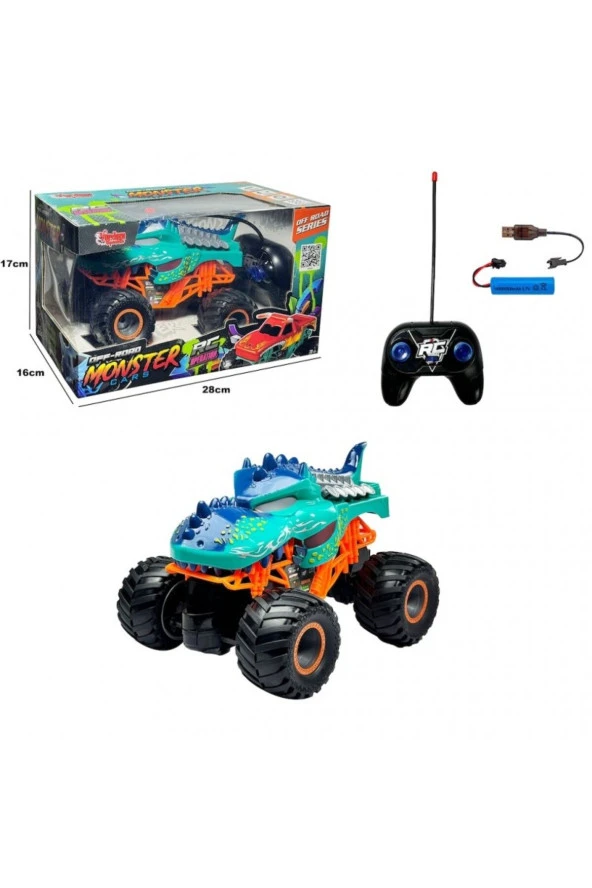 Uzaktan Kumandalı, Şarzlı, Monster Canavar Yeşil Renk Araba - Mavi Su Dünyası