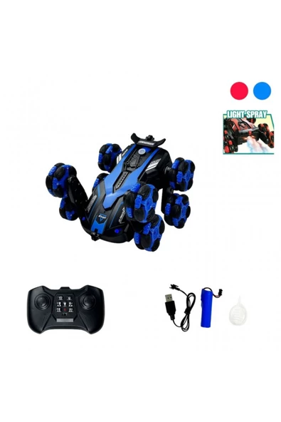 8 Tekerli, Uzaktan Kumandalı, Şarzlı, Buhar Atan,Işıklı, 2.4 Ghz Full Fonksiyonlu Mavi Renk Araba - 2