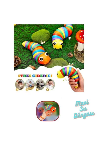 Tırtıl Oyuncağı 15 Cm Sök Tak Eğlenceli, Stres Ve Anksiye Giderici Özellikli - Mavi Su Dünyası - 2