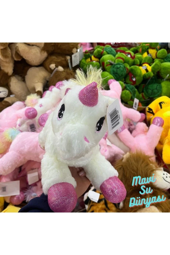 Peluş Yatan Unicorn Beyaz Renk 37 Cm - Mavi Su Dünyası - 2