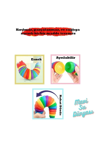 Tırtıl Oyuncağı 15 Cm Sök Tak Eğlenceli, Stres Ve Anksiye Giderici Özellikli - Mavi Su Dünyası - 3