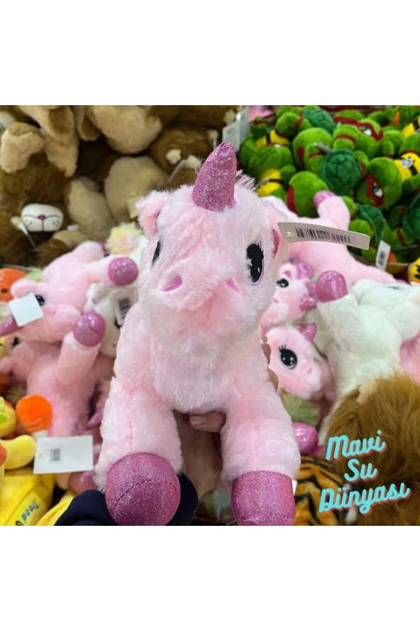 Peluş Yatan Unicorn Pembe Renk 37 Cm - Mavi Su Dünyası - 2