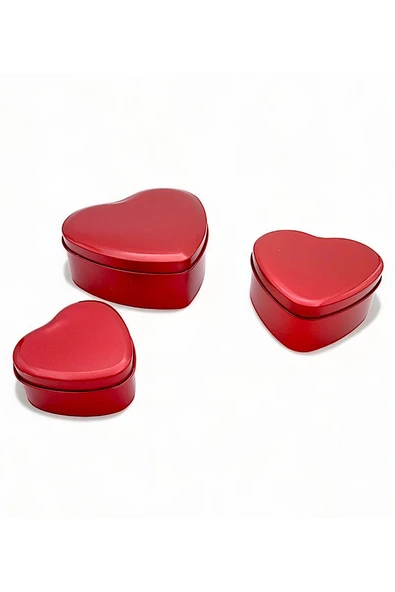 Metal Kırmızı Kutu 3 lü 13 Cm Sevgililer Günü Özel - Mavi Su Dünyası - 3